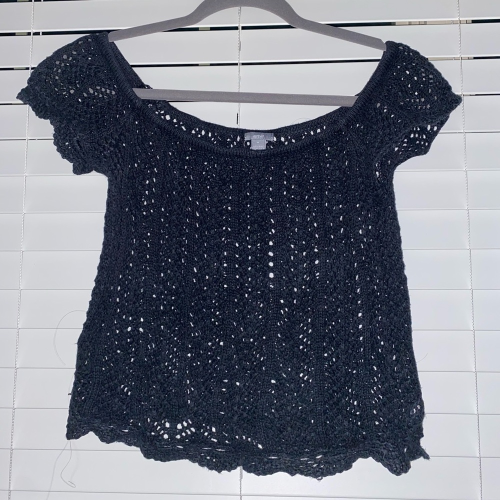 Aerie Black Crochet Knit Top